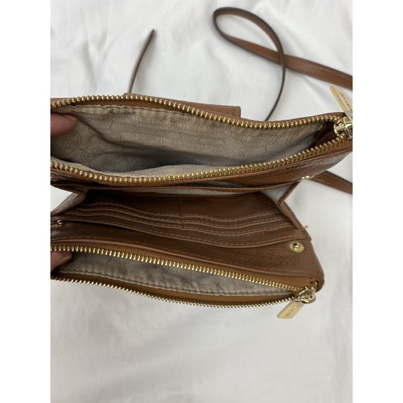 Michael kors Bifold Small Brown Pebbled Leather Crossbody Shoulder Handbag Card - Picture 10 of 16